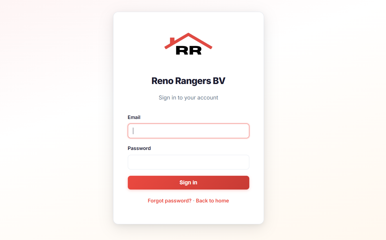 Reno Rangers sign-in screen